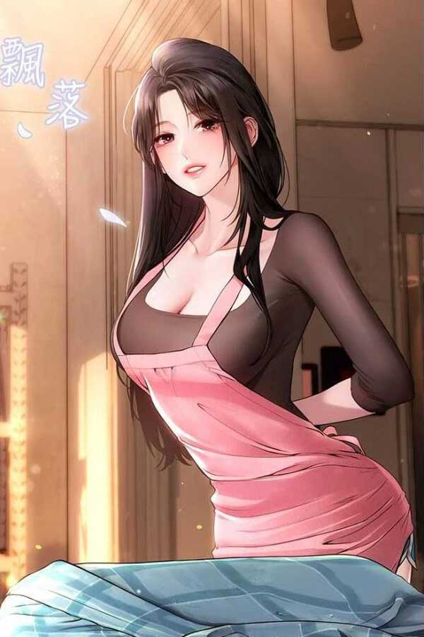 女神漫画 阅读场景插画：系粉色围裙的女性角色